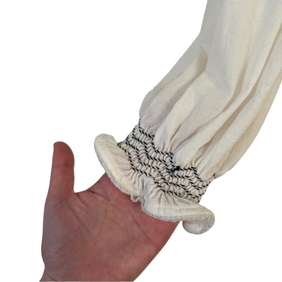 Laurence Bras Cotton Nord Blue Smocked Embroidered Blouse Small White Navy Boho - Picture 10 of 15